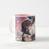 Anime Cuddles Tasse: Personalisiert, Niedlich Zweifarbige Tasse (Vorderseite Links)