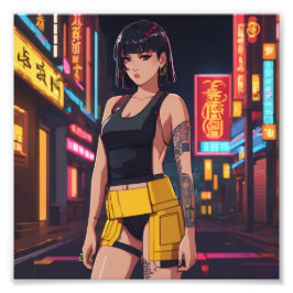 Anime Cyber Punk Girl Tokyo Night Fotodruck