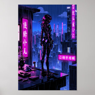 Anime-Cyberpunk-Neon-Stadt-Wandkunst Poster