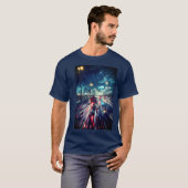 Anime Cyberpunk Rainy City Motorrad T-Shirt (Vorne ganz)