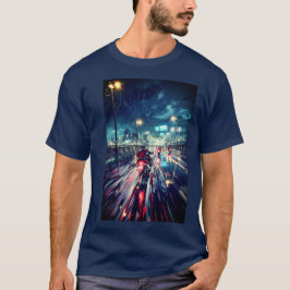 Anime Cyberpunk Rainy City Motorrad T-Shirt