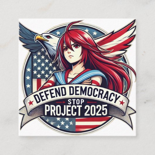 Anime Defend Democracy, Stopp Project 2025 Quadratische Visitenkarte (Vorderseite)