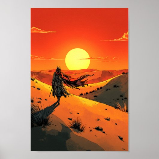 Anime Desert Sunset Wanderer Wall Art Poster (Vorne)