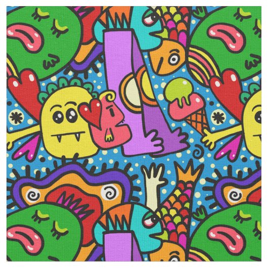 Anime design Doodles Smiles-Flächen Stoff (Nahaufnahme)