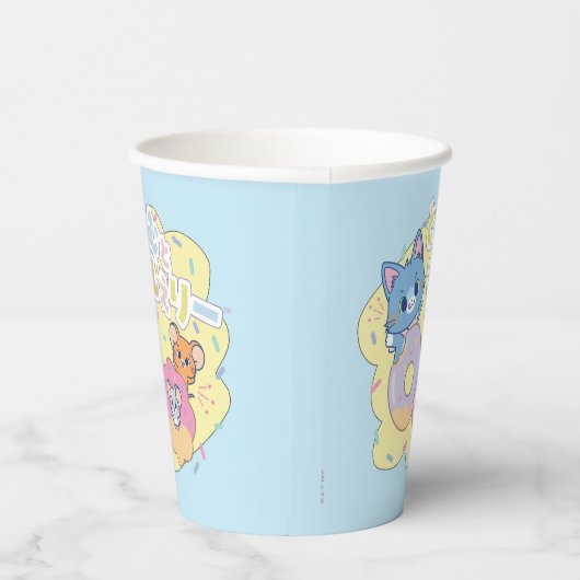 Anime Donut freut sich mit Tom, Jerry und Tuffy Pappbecher (Rechts)