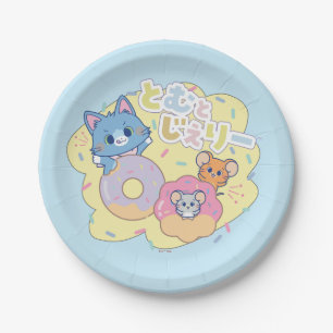 Anime Donut freut sich mit Tom, Jerry und Tuffy Pappteller