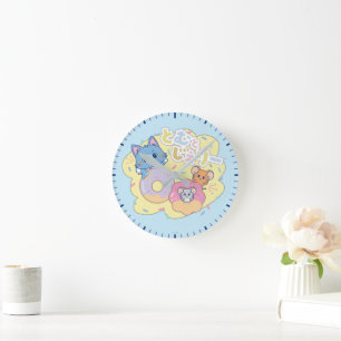 Anime Donut freut sich mit Tom, Jerry und Tuffy Runde Wanduhr