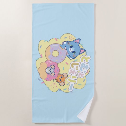 Anime Donut freut sich mit Tom, Jerry und Tuffy Strandtuch (Vorderseite)