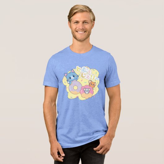 Anime Donut freut sich mit Tom, Jerry und Tuffy Tri-Blend Shirt (Vorderseite voll)