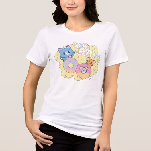 Anime Donut freut sich mit Tom, Jerry und Tuffy Tri-Blend Shirt (Vorderseite)