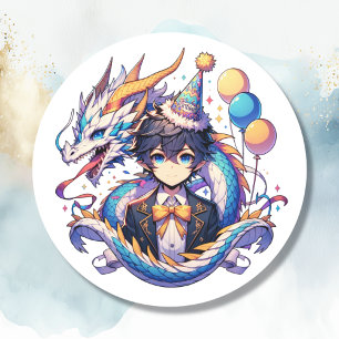 Anime Dragon Boys Geburtstag Runder Aufkleber