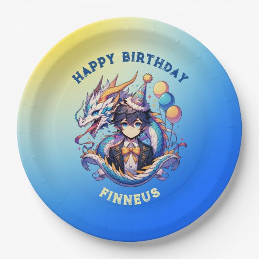 Anime Dragon Personalisiert Boys Geburtstag Pappteller (Vorderseite)