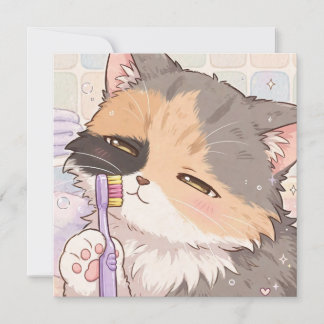 Anime-Dreifarbenkatze mit Zahnbürste Karte