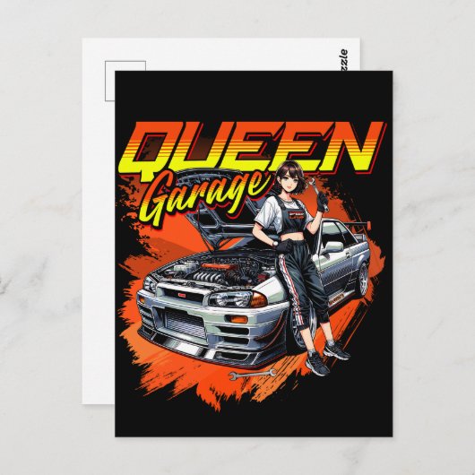 Anime Drift Mechanic Car - Garage Queen Art Postkarte (Vorne/Hinten)