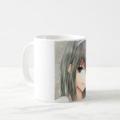 Anime dunkelhaarige Girl graue Augen Kaffee Tasse (Vorderseite Links)