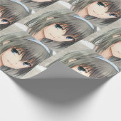 Anime dunkelhaarige graue Augen Geschenkpapier (Ecke)
