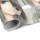 Anime dunkelhaarige graue Augen Geschenkpapier (Rolleneckpunkt)