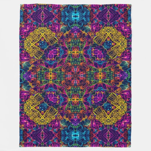 Anime Electric Neon Robot Satin Mandala Fleecedecke (Vorderseite)