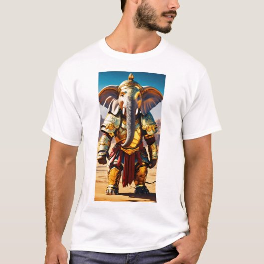 Anime-Elefanten-Krieger Goldene Rüstung T-Shirt (Vorderseite)