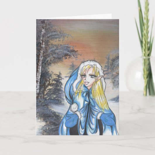 Anime Elf Holiday Card Feiertagskarte (Vorderseite)