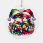 Anime Elves und Schneeflocken Personalisierte Weih Keramik Ornament (Vorne)