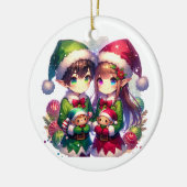 Anime Elves und Schneeflocken Personalisierte Weih Keramik Ornament (Links)