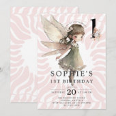 Anime Fairy Girl's 1. Geburtstag Einladung (Vorne/Hinten)