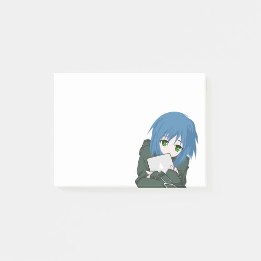 Anime-Figur Blaue Haare Post-it Klebezettel (Vorderseite)