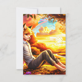 Anime Fox Männliche im Grünen bei Sonnenuntergang Dankeskarte