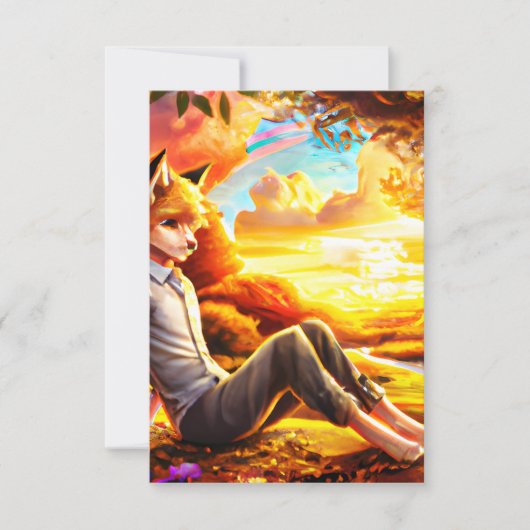 Anime Fox Männliche im Grünen bei Sonnenuntergang Dankeskarte (Vorderseite)