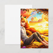 Anime Fox Männliche im Grünen bei Sonnenuntergang Dankeskarte (Vorne/Hinten)