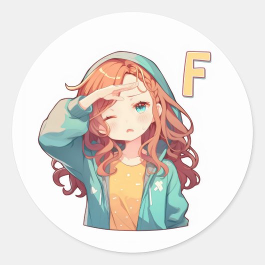 Anime-Frau im Buchstaben F Runder Aufkleber (Vorderseite)