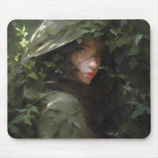 Anime-Frau im Wald Mädchen Mousepad (Vorne)