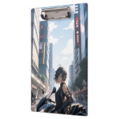 Anime-Frau mit dem Fahrrad in der Innenstadt Klemmbrett (Links)