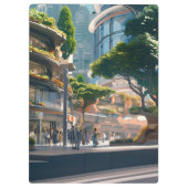 Anime-Frau mit dem Fahrrad in der Innenstadt Klemmbrett (Rückseite)