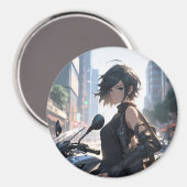 Anime-Frau mit dem Fahrrad in der Innenstadt Magnet (Vorderseite/Rückseite)