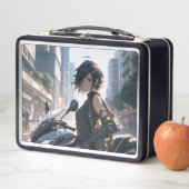 Anime-Frau mit dem Fahrrad in der Innenstadt Metall Brotdose (Beispiel)