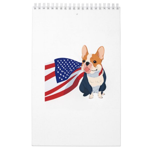 Anime French Bulldog mit US-Flagge Kalender (Rückseite)