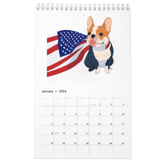 Anime French Bulldog mit US-Flagge Kalender (Jan 2026)