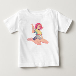 Anime-Friedenszeichen – Süße Anime-Girl-Kids mit r Baby T-shirt