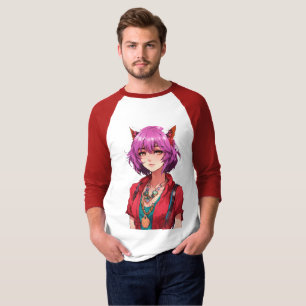 Anime-Fuchs-Mädchen mit rosa Haaren Fantasy-Kunst T-Shirt