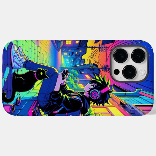 Anime Gamer mit Black Cat | Case-Mate iPhone Hülle (Rückseite (Horizontal))