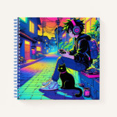 Anime Gamer mit Black Cat | Notizblock (Vorderseite)