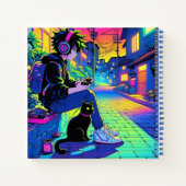 Anime Gamer mit Black Cat | Notizblock (Rückseite)