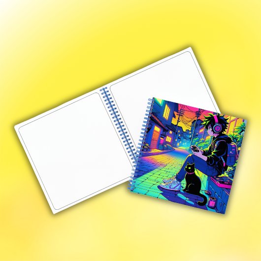 Anime Gamer mit Black Cat | Notizblock