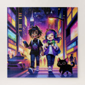 Anime Gaming Couple mit ihrer Katze | Puzzle (Vertikal)