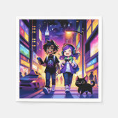 Anime Gaming Couple mit ihrer Katze | Serviette (Vorderseite)