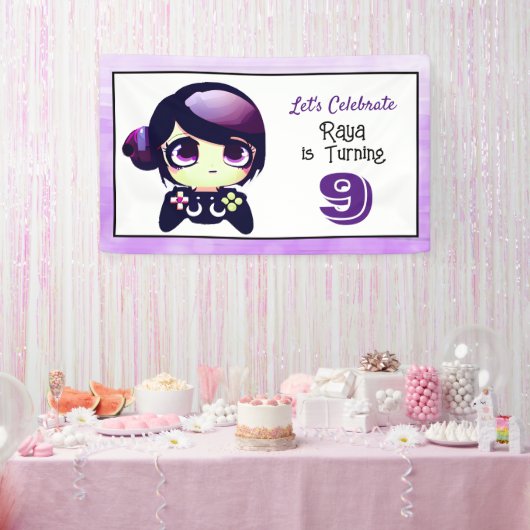 Anime Gaming Girl Birthday Party Banner (Party)
