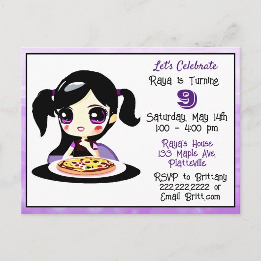Anime Gaming Girl Birthday Pizza Party Postkarte (Vorderseite)