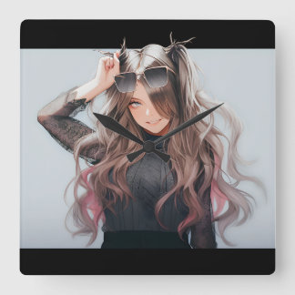 Anime girl #4 quadratische wanduhr